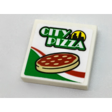 white tile 2 x 2 with city pizza skyline pizza and italian flag colors pattern sticker - set 60150