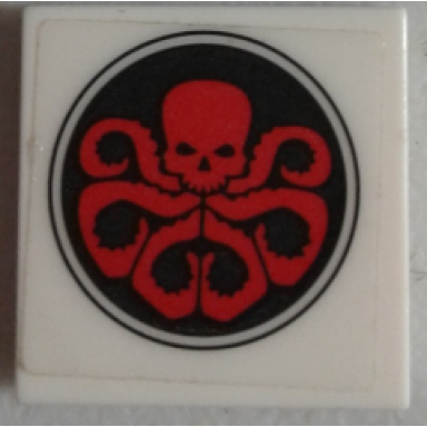 white tile 2 x 2 with red hydra logo in black circle pattern sticker - set 76030