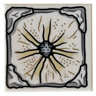 white tile 2 x 2 with gray stone center and edges and tan and brown lines radiating from center pattern aquaman mother box top