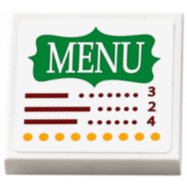 white tile 2 x 2 with menu prices and yellow dots pattern sticker - set 41311