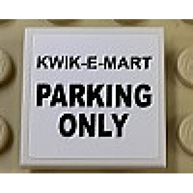white tile 2 x 2 with black kwik-e-mart parking only pattern sticker - set 71016