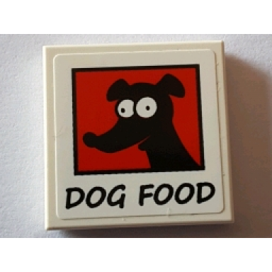 white tile 2 x 2 with black dog food and black dog image on red background pattern sticker - set 71016