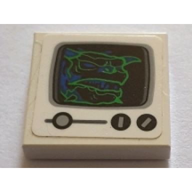 white tile 2 x 2 with screen with blue and green hologram pattern sticker - set 75827