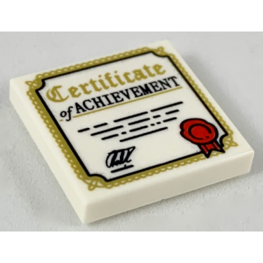 white tile 2 x 2 with certificate of achievement gold border red ribbon pattern