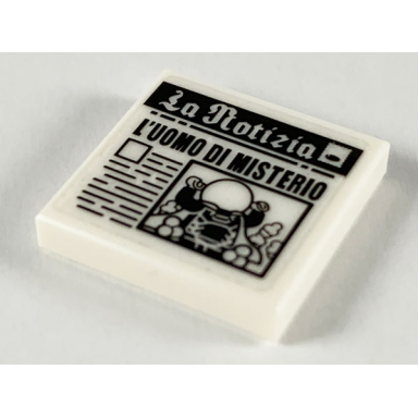white tile 2 x 2 with newspaper la notizia and luomo di misterio pattern sticker - set 76129
