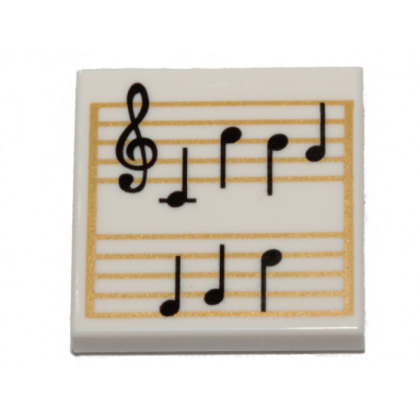 white tile 2 x 2 with sheet music black treble clef and music notes on gold staves pattern