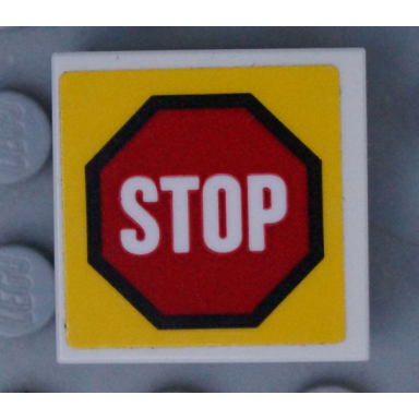 white tile 2 x 2 with road sign stop in octagon pattern sticker - set 60169