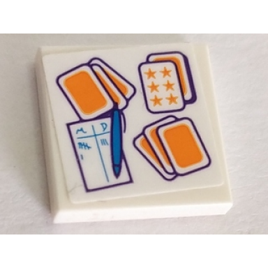 white tile 2 x 2 with playing cards pen and scorecard pattern sticker - set 41335