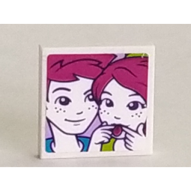 white tile 2 x 2 with portrait of male and female with tongue sticking out pattern sticker - set 41335