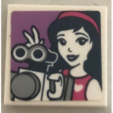 white tile 2 x 2 with olivia and robot pattern sticker - set 41307