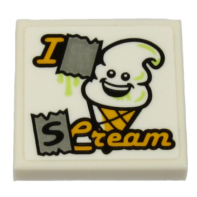 white tile 2 x 2 with i s cream and ice cream with happy face pattern sticker - set 70432