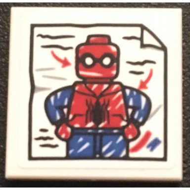 white tile 2 x 2 with drawing of spider-man and red arrows pattern sticker - set 76108