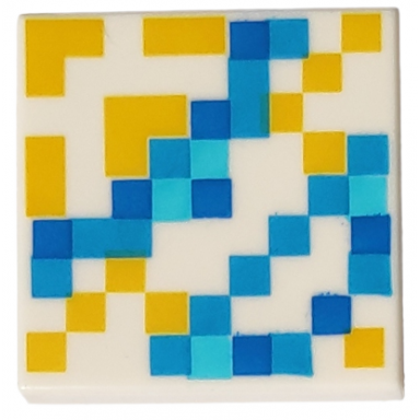 white tile 2 x 2 with minecraft pixelated yellow dark azure medium azure and blue glazed terracotta pattern