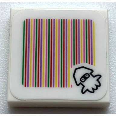 white tile 2 x 2 with super mario scanner code blooper pattern sticker - sets 71361 71413 71432