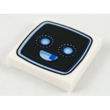 white tile 2 x 2 with black tv screen bright light blue eyes and smile pattern