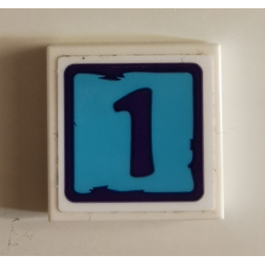 white tile 2 x 2 with dark purple number 1 pattern sticker - set 41325