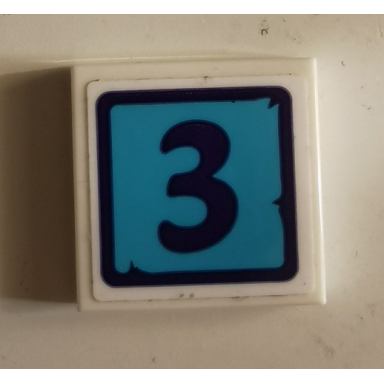 white tile 2 x 2 with dark purple number 3 pattern sticker - set 41325