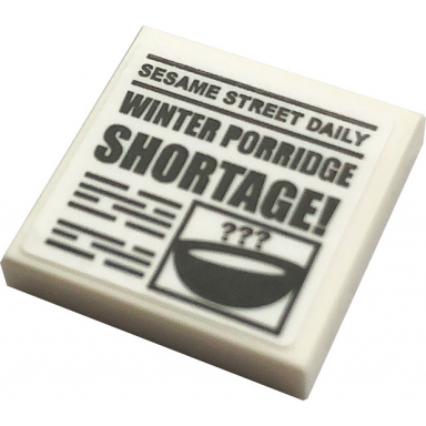 white tile 2 x 2 with sesame street daily and winter porridge shortage! pattern sticker - set 21324