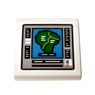white tile 2 x 2 with computer monitor with green island display pattern sticker - set 75936
