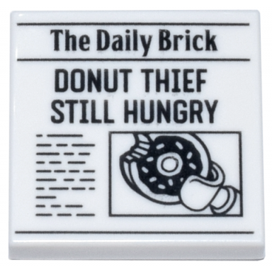 white tile 2 x 2 with newspaper the daily brick and donut thief still hungry pattern