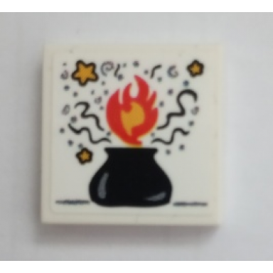 white tile 2 x 2 with cauldron flames and stars pattern sticker - set 75980