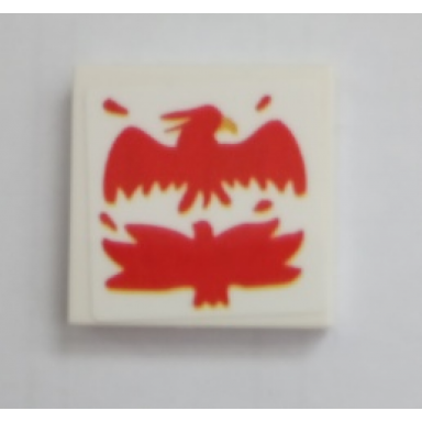 white tile 2 x 2 with red phoenix pattern sticker - set 75980