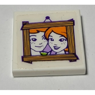 white tile 2 x 2 with hanging wooden picture with friends characters pattern sticker - set 41369
