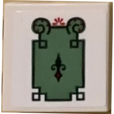 white tile 2 x 2 with sand green decorative trash can with geometric border on white background pattern sticker - set 71044