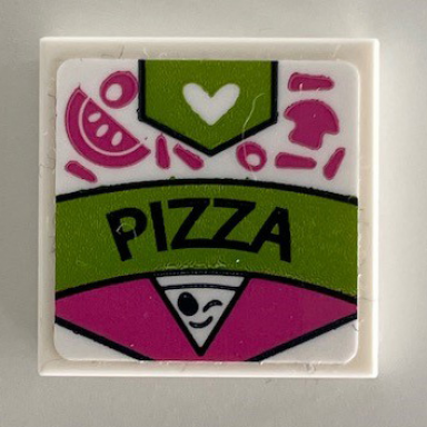 white tile 2 x 2 with pizza and heart on dark pink and lime box pattern sticker - set 41340