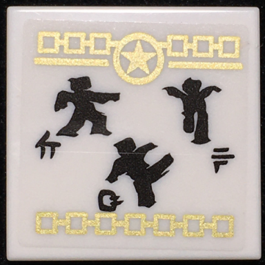 white tile 2 x 2 with gold star squares and ninja minifigures pattern sticker - set 70657
