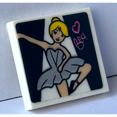 white tile 2 x 2 with ballerina in spotlight dark pink heart and bea pattern sticker - set 41670