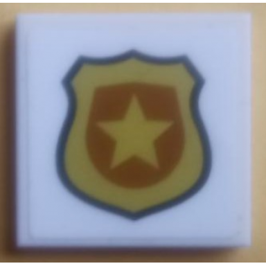 white tile 2 x 2 with gold police badge with black outline pattern sticker - set 60209