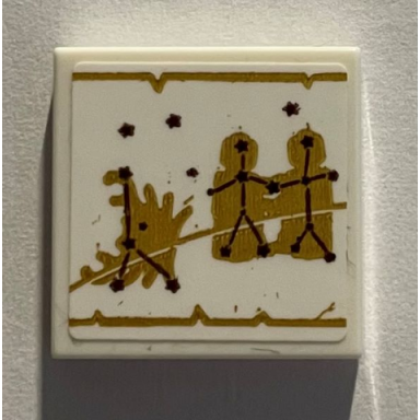 white tile 2 x 2 with black star constellations gold lines pattern sticker - set 75969