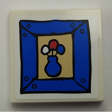 white tile 2 x 2 with painting of blue vase on tan background in blue frame pattern sticker - set 3832