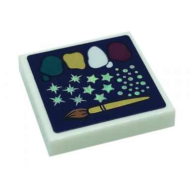 white tile 2 x 2 with paint brush silver dots and stars on dark purple background pattern sticker - set 41685