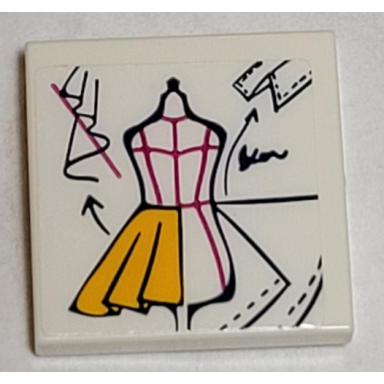 white tile 2 x 2 with bright light orange dress sketch pattern sticker - set 41344