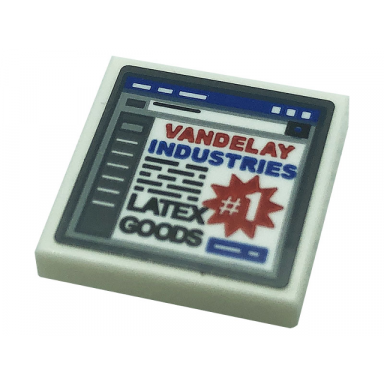 white tile 2 x 2 with monitor vandelay industries latex goods and number 1 pattern sticker - set 21328