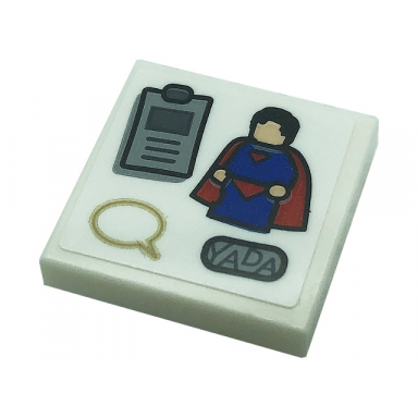 white tile 2 x 2 with magnets yada superman minifigure and speech bubble pattern sticker - set 21328