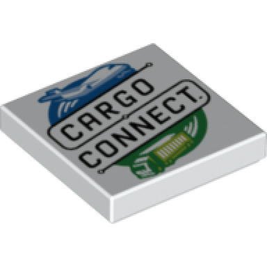 white tile 2 x 2 with cargo connect airplane and truck pattern