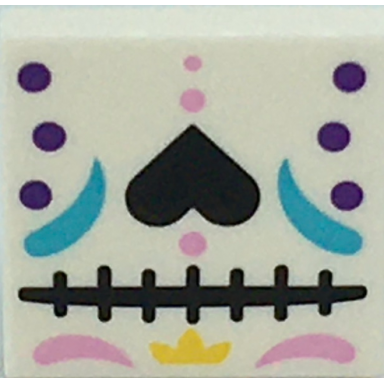 white tile 2 x 2 with black heart bright pink and dark purple dots pattern brickheadz la catrina face