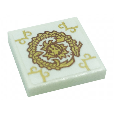 white tile 2 x 2 with gold dragon and scrollwork pattern sticker - set 71755
