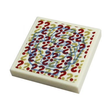 white tile 2 x 2 with question marks and riddler minifigure head pattern sticker - set 76183