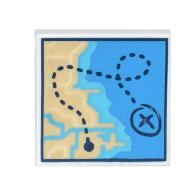 white tile 2 x 2 with map of coastline with tan land dark azure and medium azure water and dark blue dotted line with x pattern