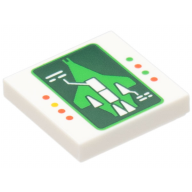 white tile 2 x 2 with galaxy explorer on dark green diagnostic screen and red bright green and yellow lights pattern
