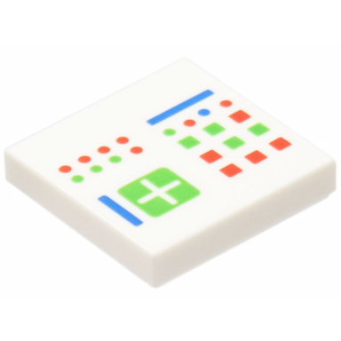 white tile 2 x 2 with computer console with crosspatch and bright green red and blue lights buttons and lines pattern