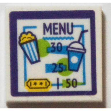 white tile 2 x 2 with dark purple menu popcorn drink number 30 25 and 50 pattern sticker - set 41408