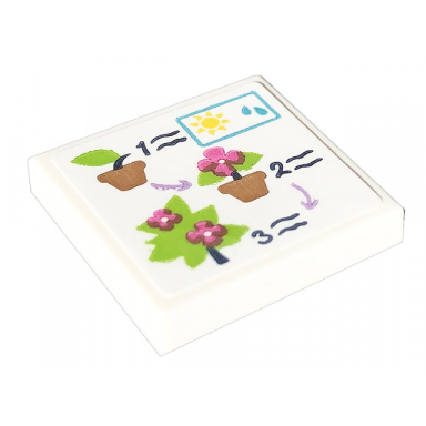white tile 2 x 2 with flowers plant pots numbers 1 2 and 3 sun and water drops pattern sticker - set 41707