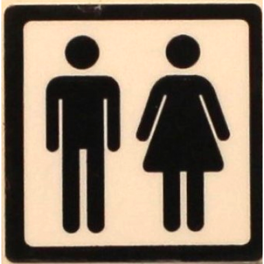 white tile 2 x 2 with black man and woman silhouettes unisex restroom pattern sticker - set 60216