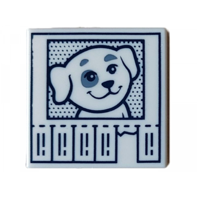 white tile 2 x 2 with lost dog flyer with dark blue frame and tear-off strips pattern