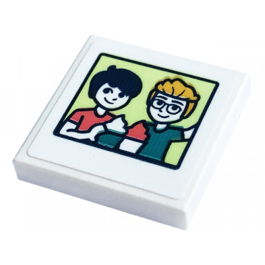 white tile 2 x 2 with picture of 2 boys with cupcakes pattern sticker - set 41754